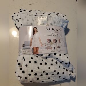 Serra White Short Sleeve Dress With Black Polka Dots Size L BNWT